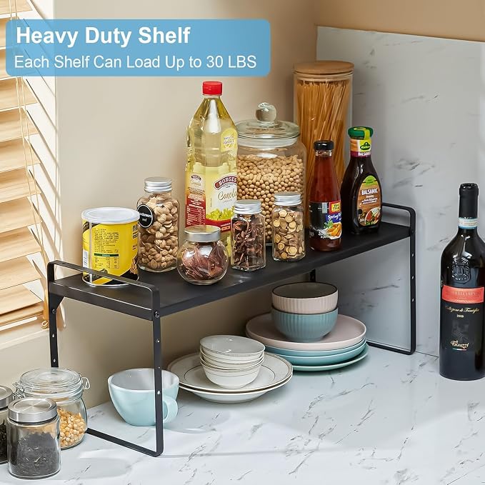 Set of 2 Expandable Cabinet Shelf Organizer, Stackable Kitchen Countertop - Image 6
