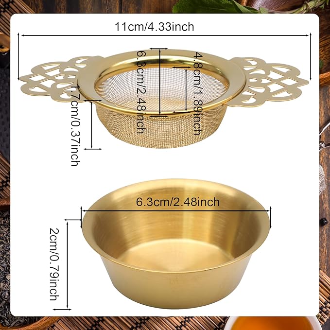 2 Pack Tea Strainers with Drip Bowls Stainless Steel Mesh Tea Infusers Loose - Image 3