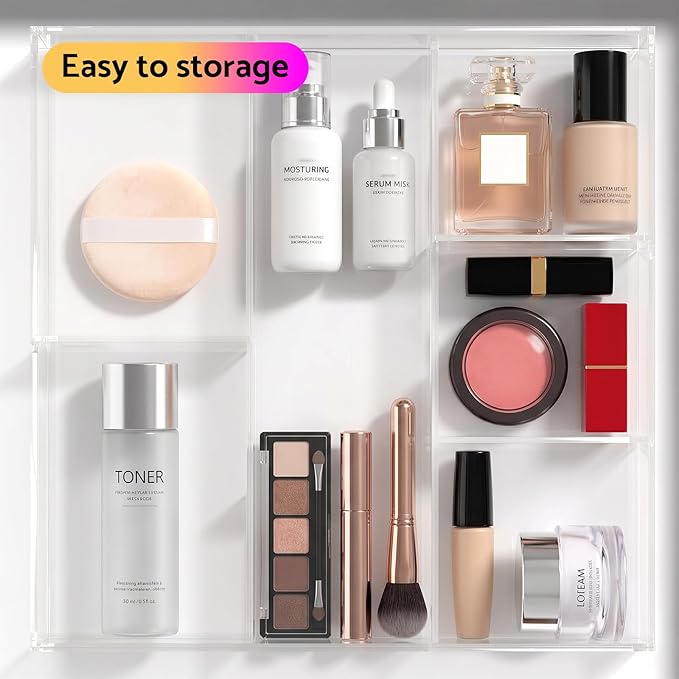 HIIMIEI Acrylic Drawer Organizer, 6 Section Clear Makeup Tray Organizer - Image 2