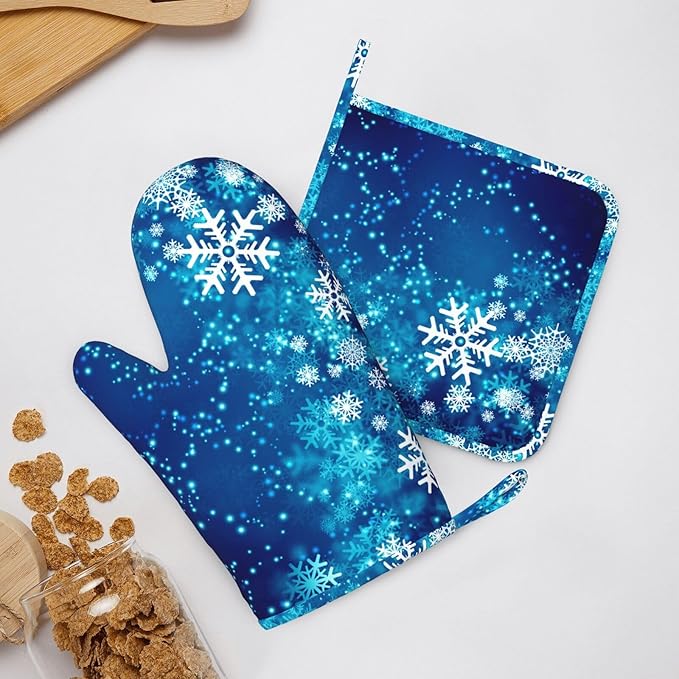 Oven Mitts and Pot Holders Blue Snowflake Winter Christmas Silicone Kitchen - Image 8