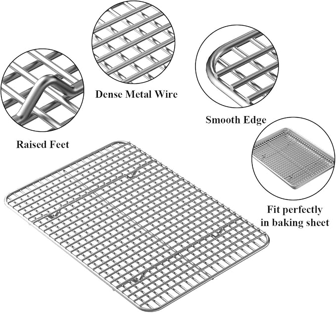Baking Sheet with Rack Set, Wildone Stainless Steel Cookie Sheet Baking Pan - Image 4