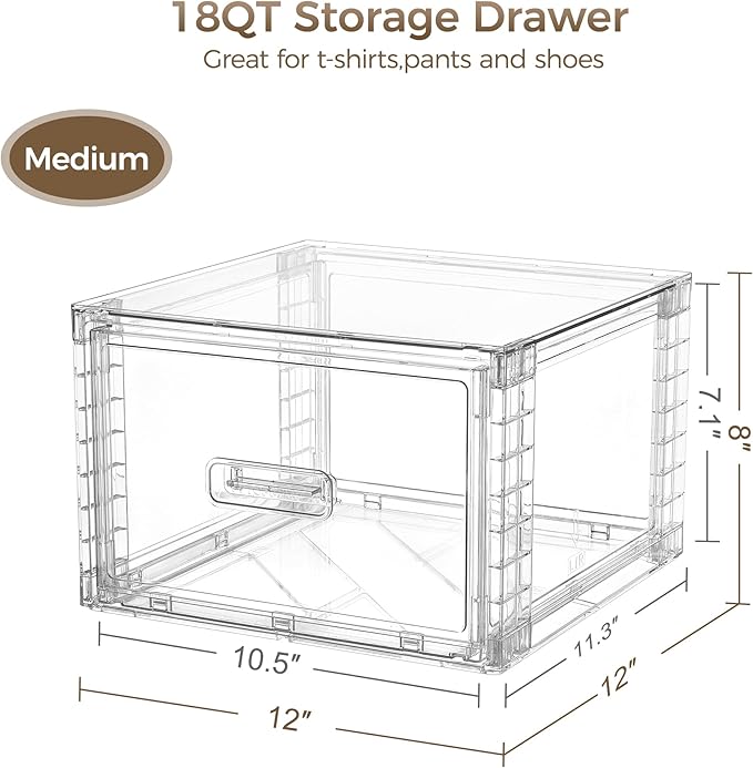 Vtopmart 9 Pack 18QT Clear Stackable Storage Drawers, Easily Assemble Closet - Image 2