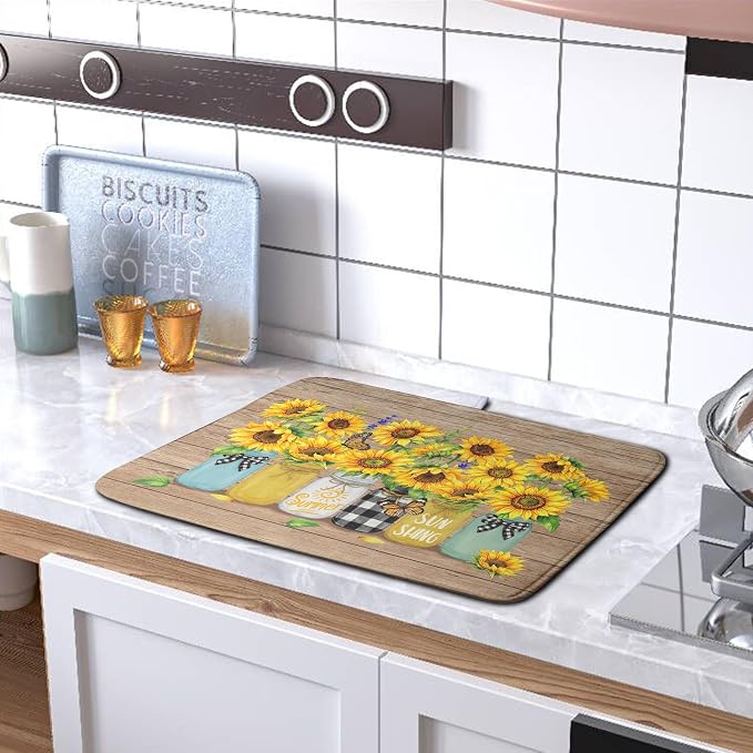 Sunflower Dish Drying Mat for Kitchen 18x24 Inch Counter Rustic Vintage Floral - Image 5