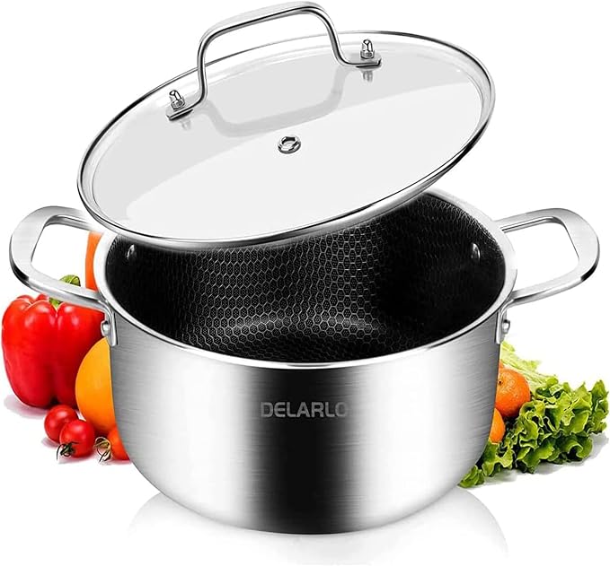 DELARLO Tri-Ply Stainless Steel Stock Pot, 5QT Non Stick Pots, Induction Ready by DELARLOCOOKWARE