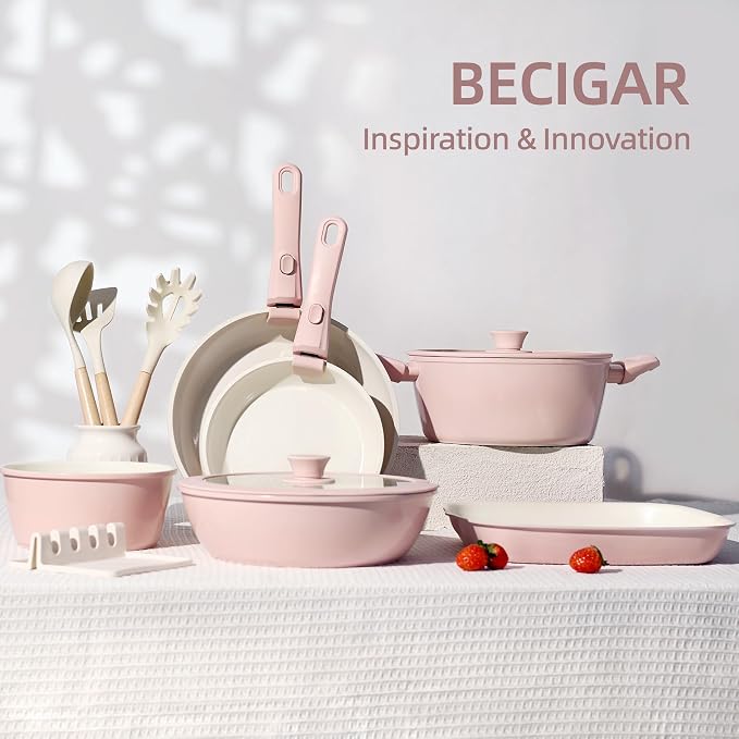BECIGAR 23pcs Ceramic Pots and Pans Set, Nonstick Detachable Handle Cookware - Image 5