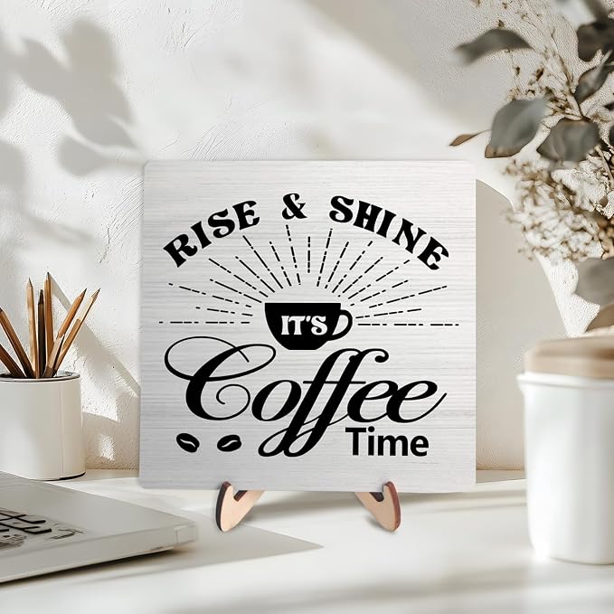 Vintage Coffee Bar Wooden Plaque Desk Sign, Farmhouse Wood Plaque Tabletop Decor - Image 3
