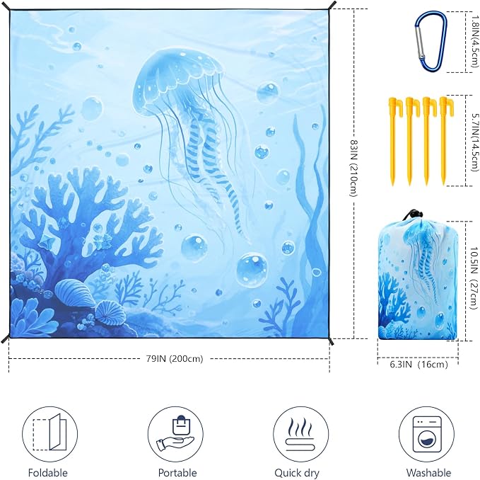 WIWIGO Beach Blanket Waterproof Sandproof Beach Mat 79" X 83"/10'x9'for 2-8 - Image 2
