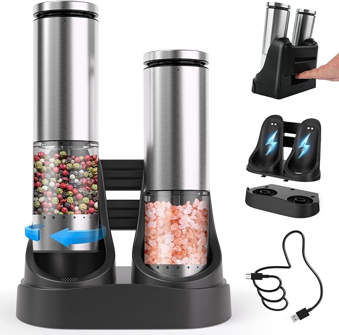 Electric Salt and Pepper Grinder Set by Uvellgift