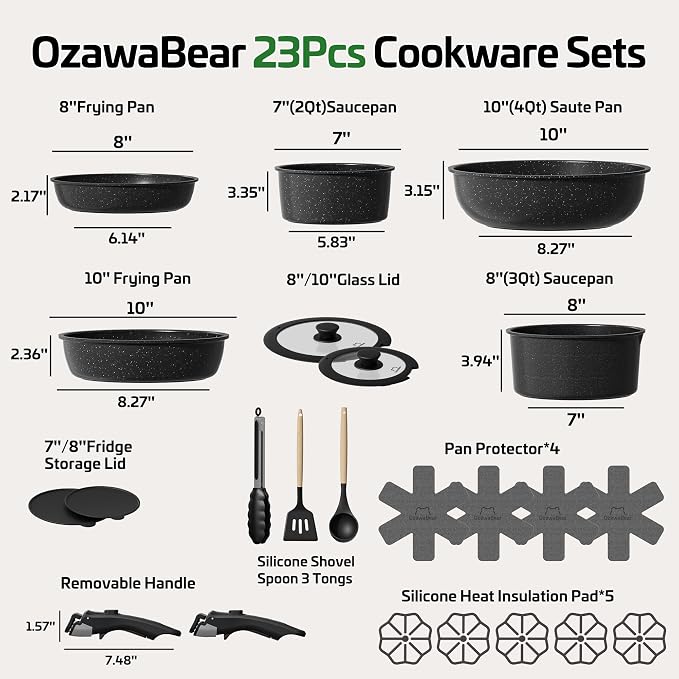 23 Pcs Pots and Pans Set Non Stick, Ceramic Cookware Set Non Toxic - Image 2