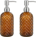 16 oz Diamond Pattern Glass Soap Dispenser, Kitchen and Bathroom Refillable by SDlumeiy
