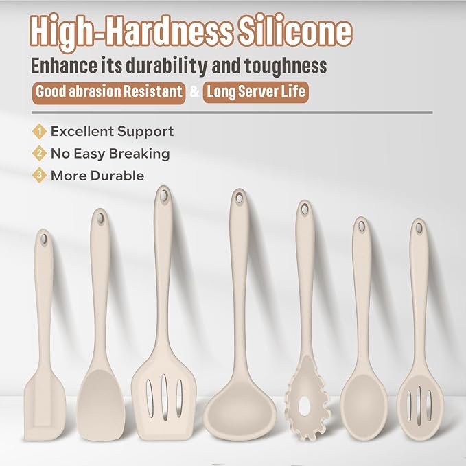 E-far Silicone Cooking Utensils Set, 7-Piece Khaki Heat Resistant Kitchen - Image 6