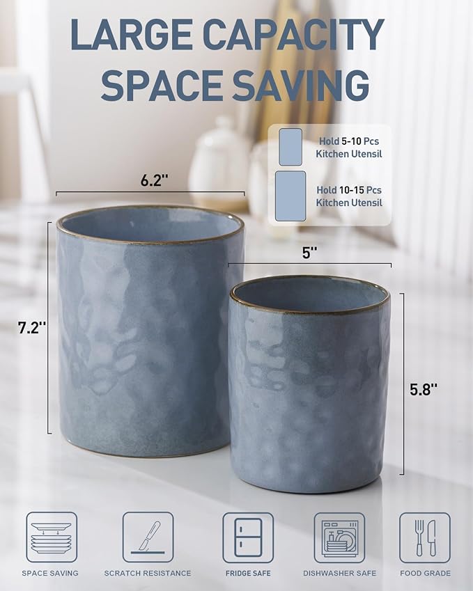 famiware Ocean Utensil Holder, 7.2"+5.8" Ceramic Kitchen Utensil Holder - Image 5