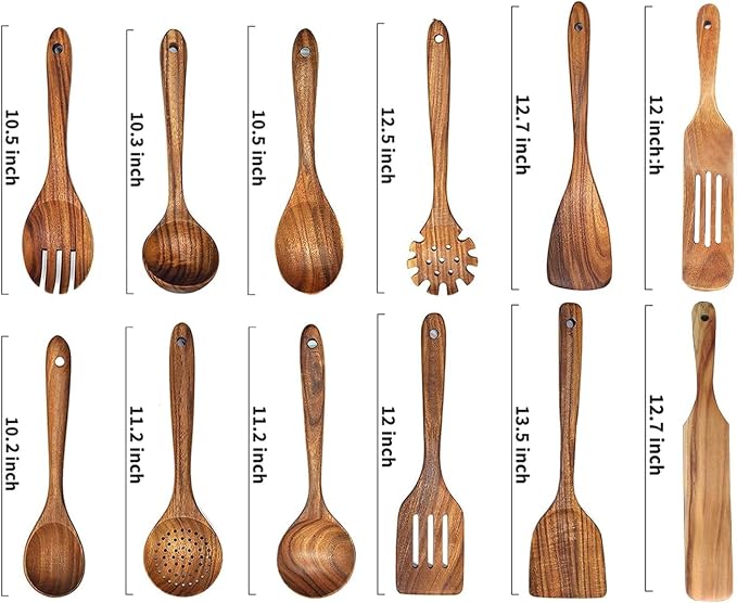 Wooden Spoons for Cooking, 12 Pack Wooden Utensils for Cooking Wooden Cooking - Image 3