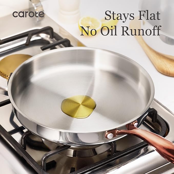 CAROTE 10" Tri-Ply Stainless Steel Frying Pan, Non-Toxic Egg Pan Omelet Pan - Image 5