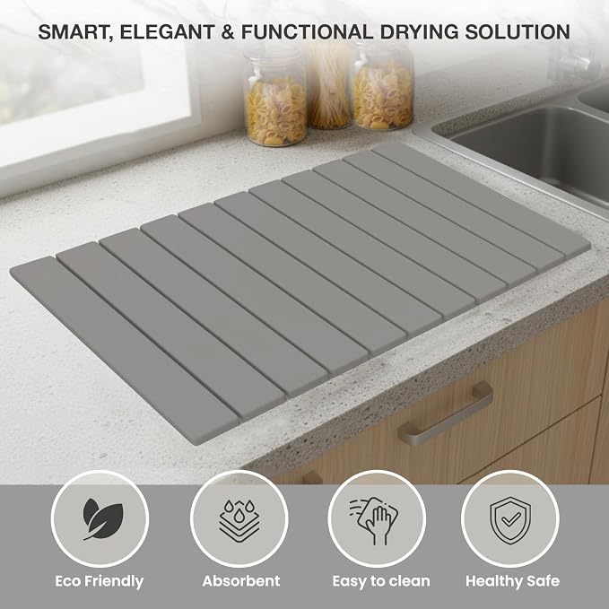 Large Stone Drying Mat for Kitchen Counter | 24"x16" | Fast Drying Collapsible - Image 2