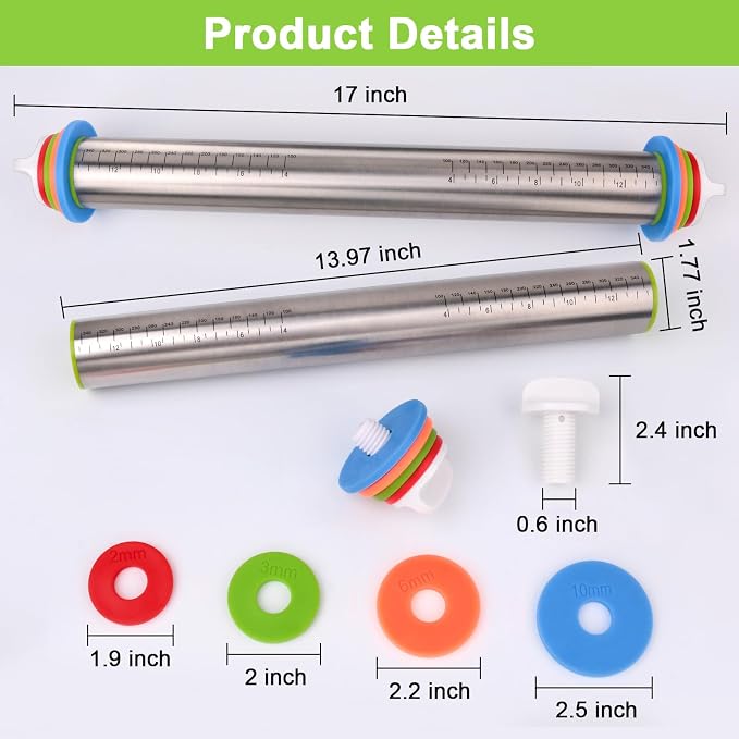 Adjustable Rolling Pin with Thickness Rings - Image 2