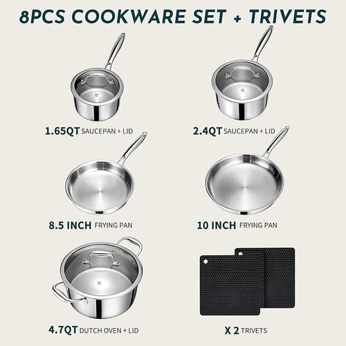 3 Ply Stainless Steel Cookware Set, AIVIKI 10-Pieces Pots and Pans Set - Image 2