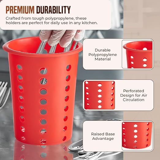 OCS Parts Perforated Utensil Drying Cups | Red | Plastic Flatware Holder - Image 4