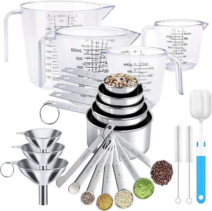 Measuring Cups and Spoons Set 22 Piece, 11 Stainless Steel Nesting Measuring by ATPWONZ