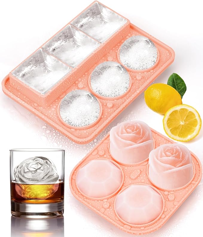 Ice Cube Tray with Lid, Silicone Ice Molds with Round, Large Ice Cube Mold by AMFOCUS