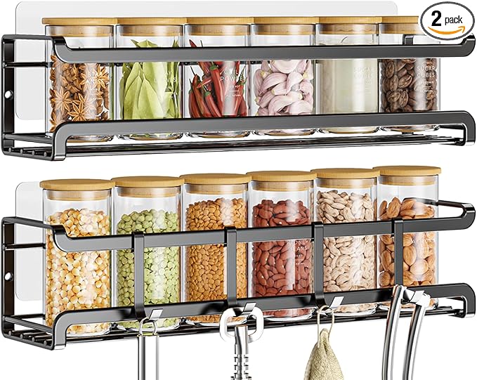 Bunoxea Spice Rack wall mounted 2 Pack, Space-Saving Spice Organizer by Bunoxea