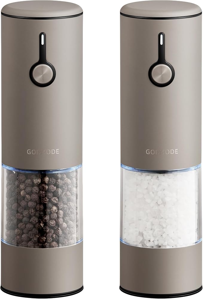 Stainless Steel Rechargeable Electric Salt and Pepper Grinder Set, USB Charging by GORMODEOfficial