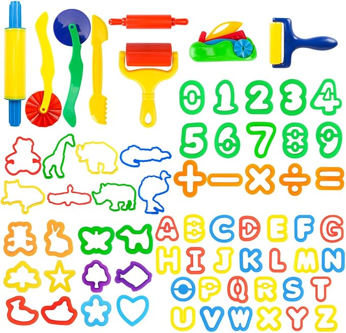 Letter Molds Tools Set for Kids 69Pcs Accessories, Rollers and Cutters by Pecopcock
