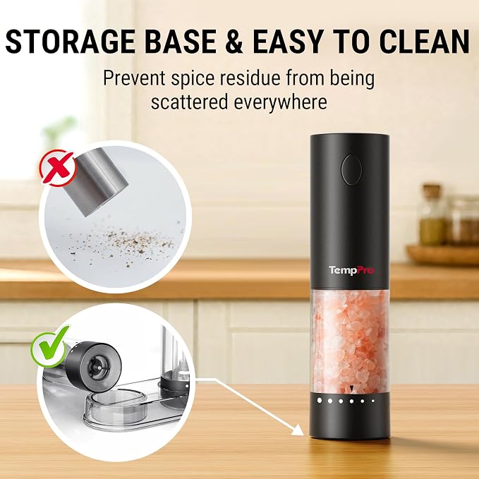 TempPro Electric Salt and Pepper Grinder Set Rechargeable, 110ml Automatic - Image 8