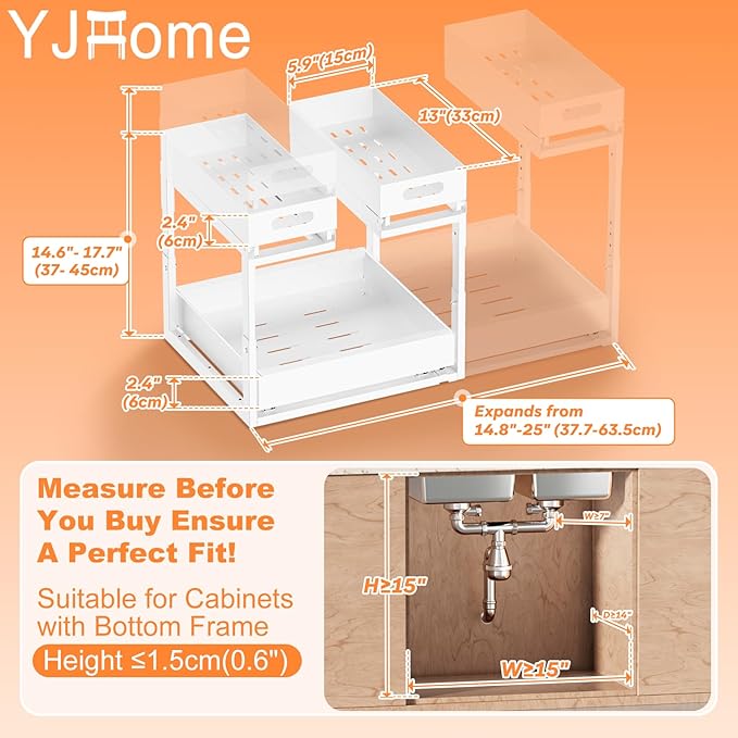 Upgrade 1 Pack Expandable Under Sink Organizers and Storage, 2 Tier Metal Pull - Image 7