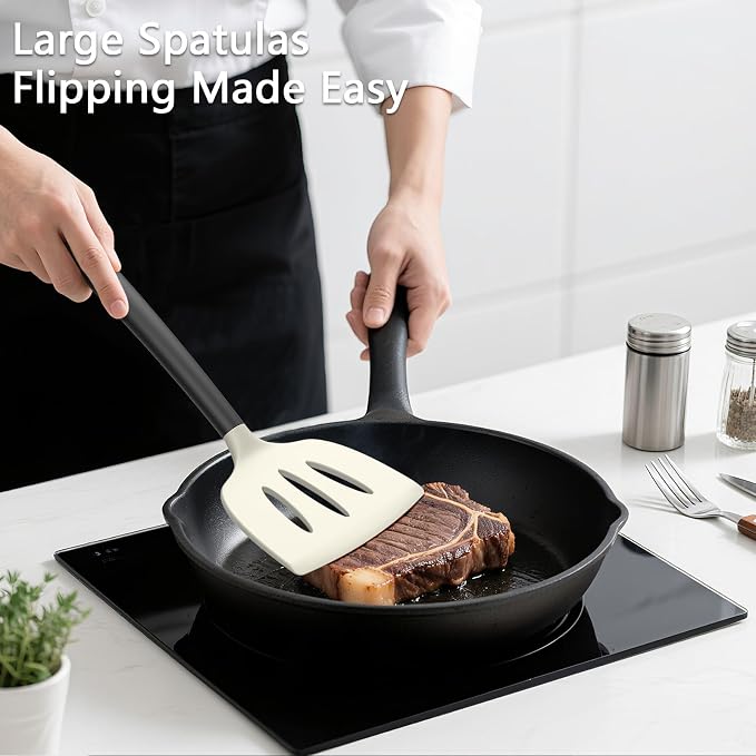 Coukre 3 Pack Silicone Spatula Set, High Heat Resistant, Fish Spatula, Solid & - Image 3