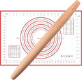 Muso Wood French Rolling Pin and Silicone Baking Mat Set, 15.75 Inch Beech Wood by Musowood