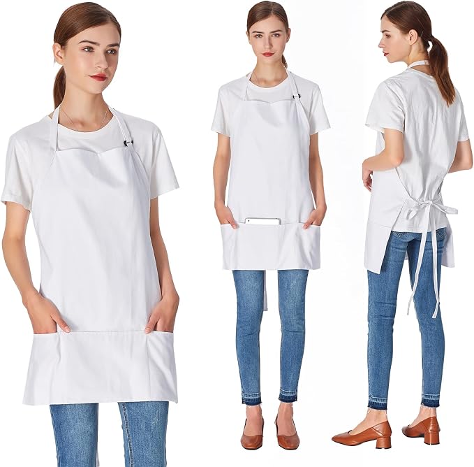 Jubatus 2 Pack 3 Pockets 100% Cotton Adjustable Bib Apron Chef Kitchen Cooking - Image 3