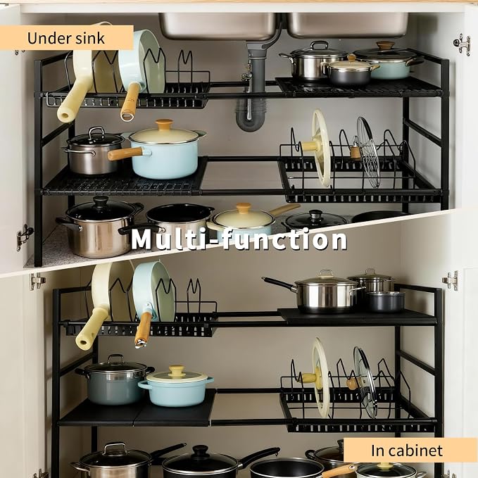 Pots and Pans Organizer Under Cabinet, Expandable Length, Adjustable Height - Image 5