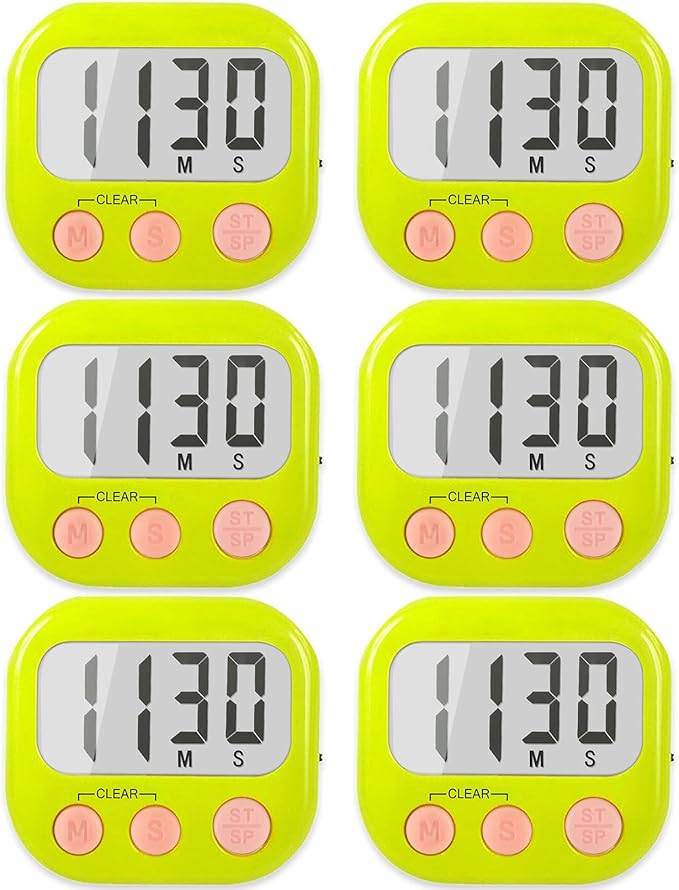6 Pack Digital Kitchen Timers for Cooking Magnetic Timer for Cooking Loud Alarm by AOUCE