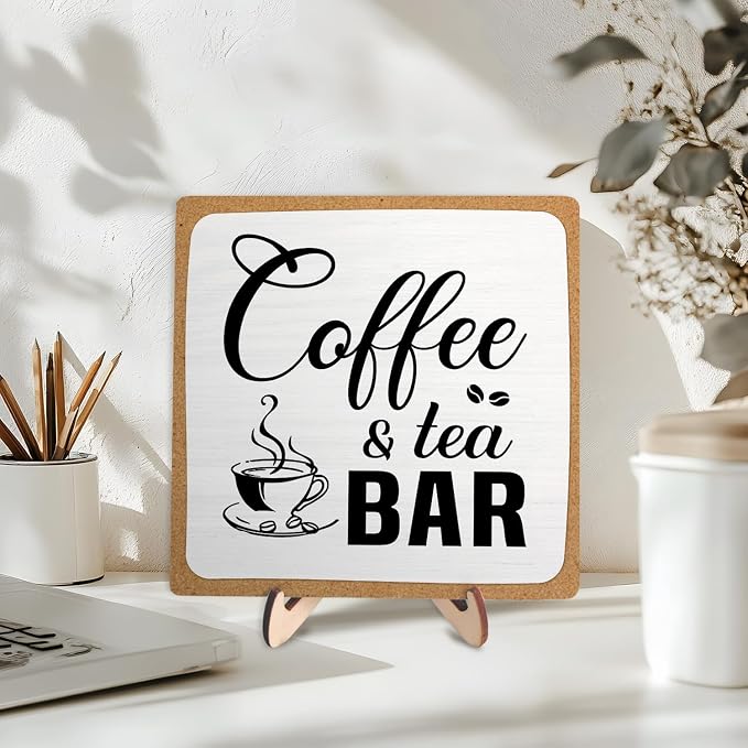 Rustic Coffee & Tea Bar Decor Sign, Funny Wooden Plaque - Image 5