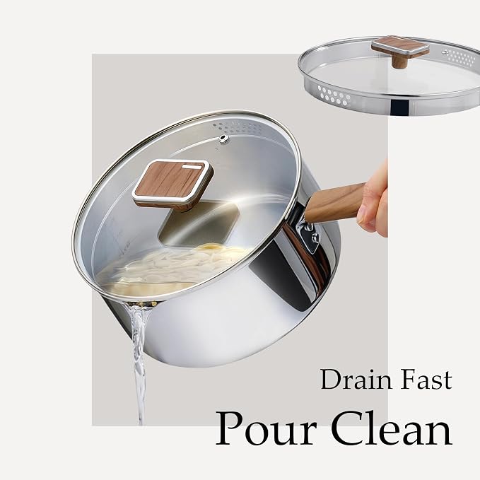 CAROTE1.5Qt & 3Qt Stainless Steel Saucepan Set, Triple Ply Stainless Steel Pot - Image 3