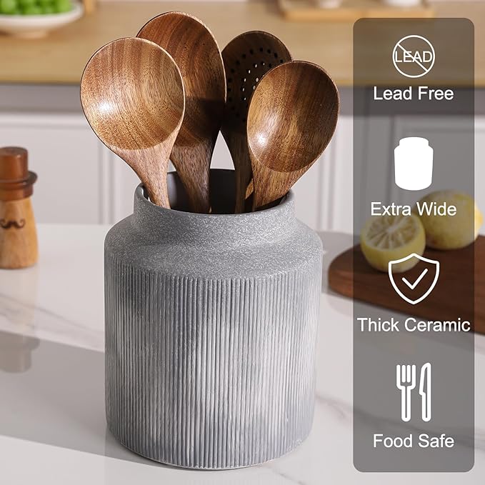 Farmhouse Ceramic Farmhouse Kitchen Utensil Holder - Image 3