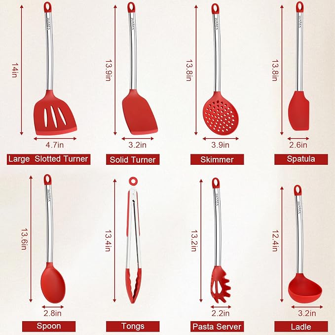 8 PCS Silicone Kitchen Utensils, Vayvnt Large Cooking Utensils Set - Image 2