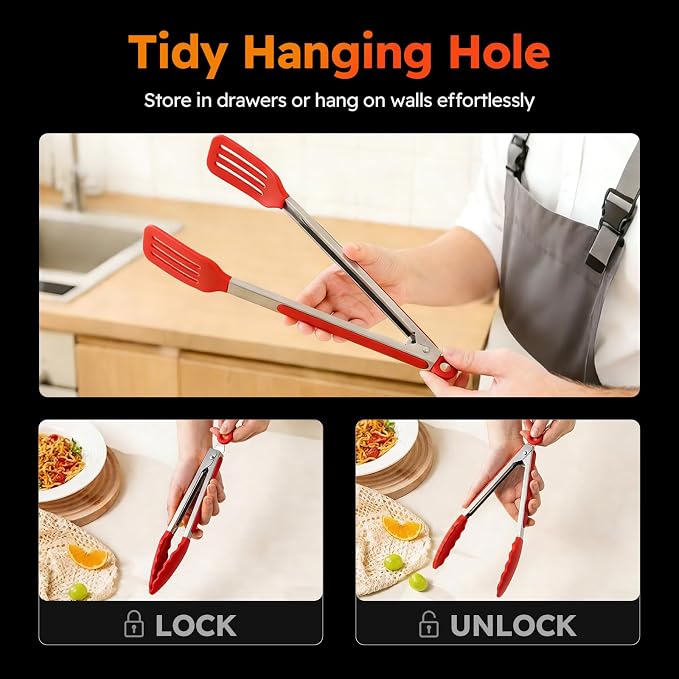HST Tongs for Cooking with Silicone Tips, Non Stick Kitchen Tongs with Silicone - Image 4