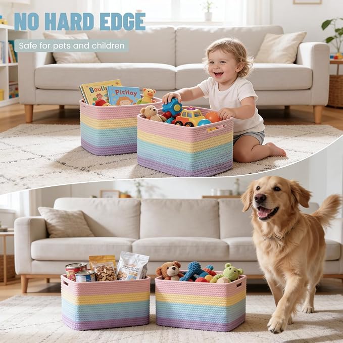 5 Pack Rainbow Woven Storage Baskets - Image 3