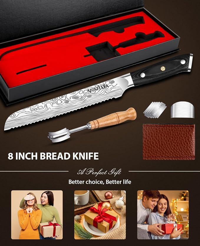 MOSFiATA Bread Knife 8” Ultra Sharp Serrated Knife, German High Carbon - Image 8