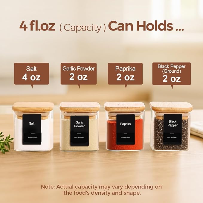 ComSaf 12Pcs Spice Jars with Labels, Glass Jar with Bamboo Lid, 4oz Airtight - Image 3