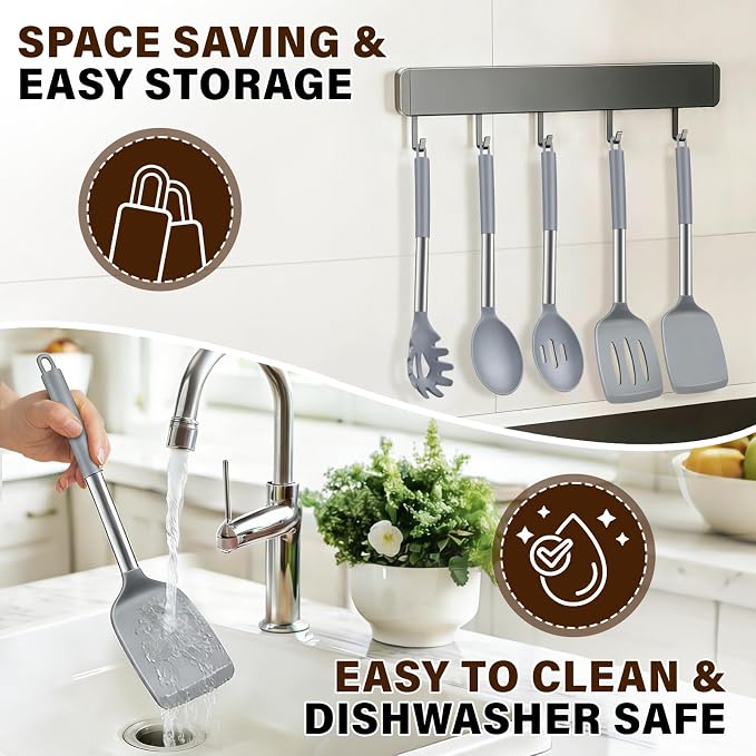 5Pcs Silicone Cooking Utensils Set, Heat Resistant Kitchen Tools Include - Image 7
