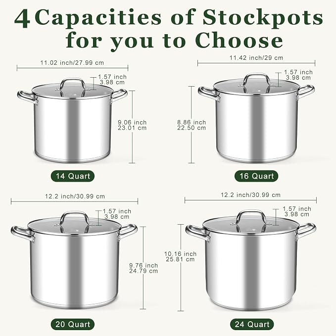 Leonyo 16 Quart Stock Pot With Lid, 18/10 Stainless Steel Stockpot, large - Image 9