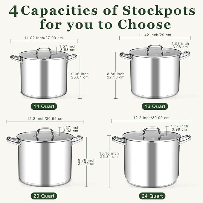 Leonyo 14 Quart Stock Pot with Lid, Stainless Steel StockPot with Lid, Tri-ply - Image 9