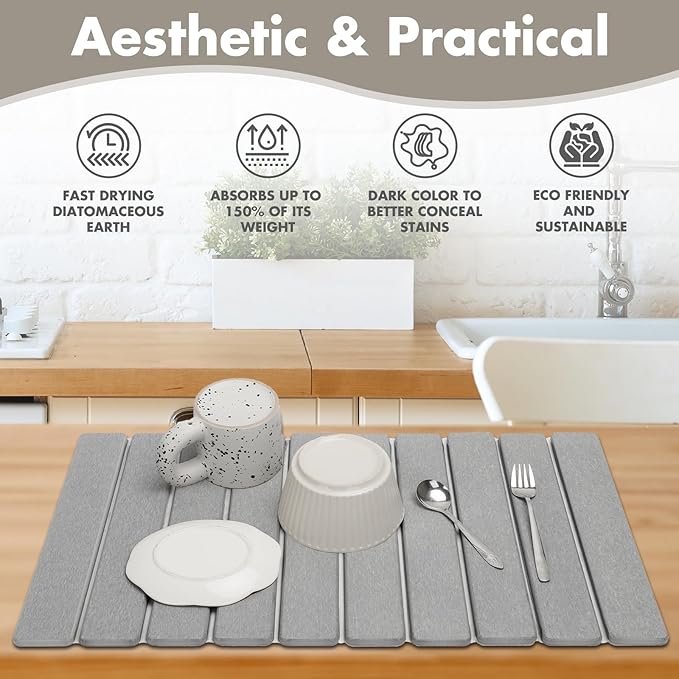 Large Stone Dish Drying Mat for Kitchen Counter, Eco-friendly, Instant Drying - Image 2