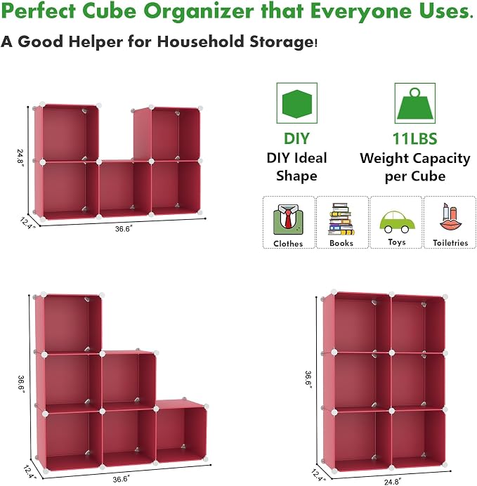 C&AHOME 6-Cube Storage Organizer, Stackable Storage Cubes Shelves, Portable - Image 2