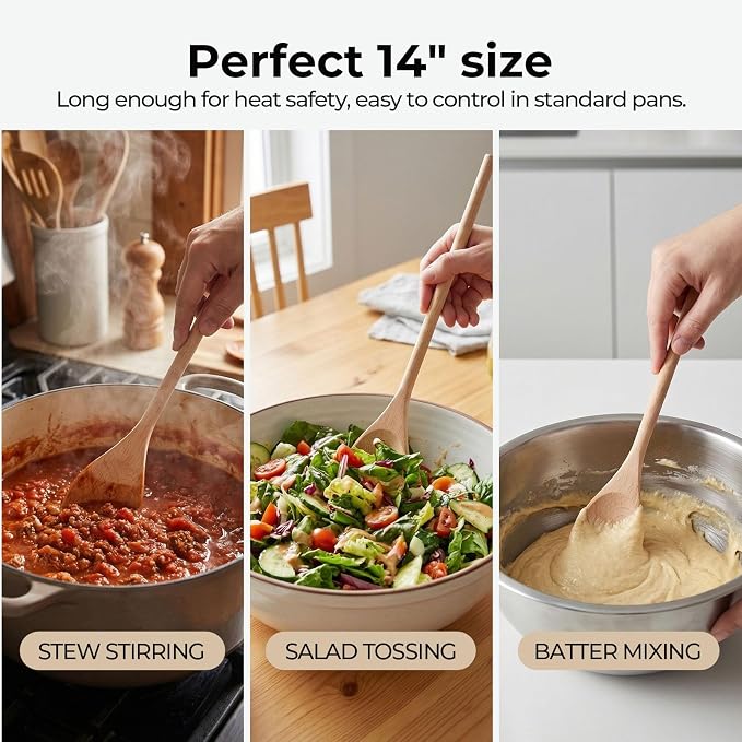 HANSGO 6PCS Wooden Spoons, 14 Inch Long Handle Cooking Spoons - Image 2