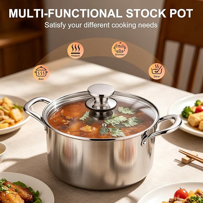 P&P CHEF 4 Quart Tri-Ply Stainless Steel Stock Pot, 4 Qt Stockpot Pasta Cooking - Image 6