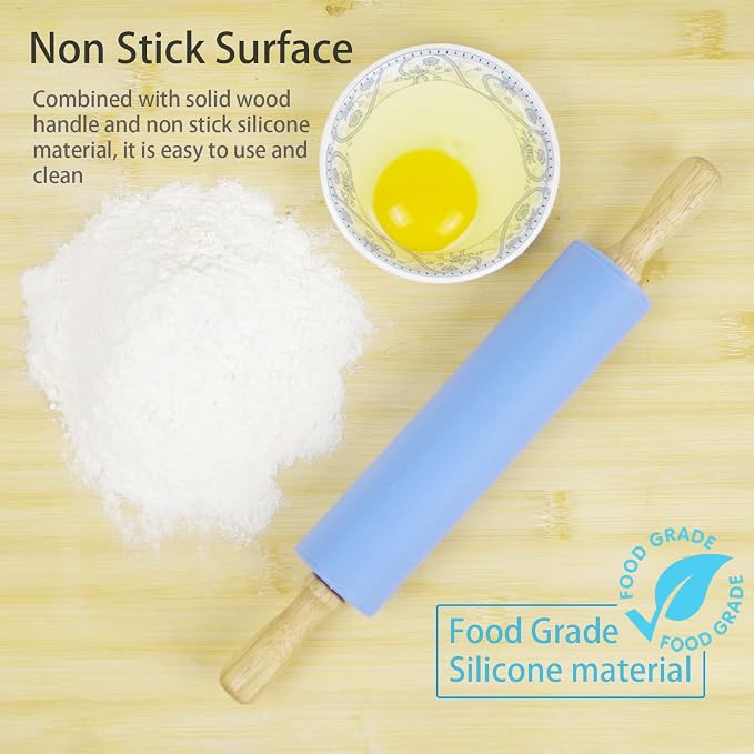 Silicone Rolling Pin for Baking Non-stick Rolling Pin Dough Roller Wooden - Image 5